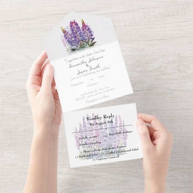 Watercolor Lupine and Mountain All In One Invitation (Tearaway)