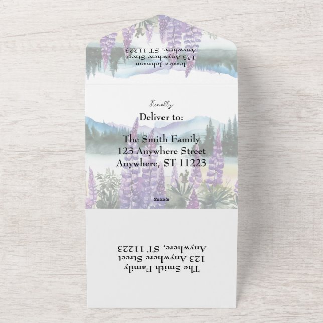 Watercolor Lupine and Mountain All In One Invitation (Outside)