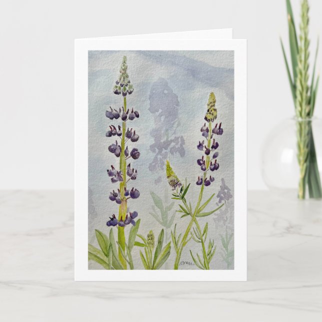 Watercolor Lupines Blank Card (Front)