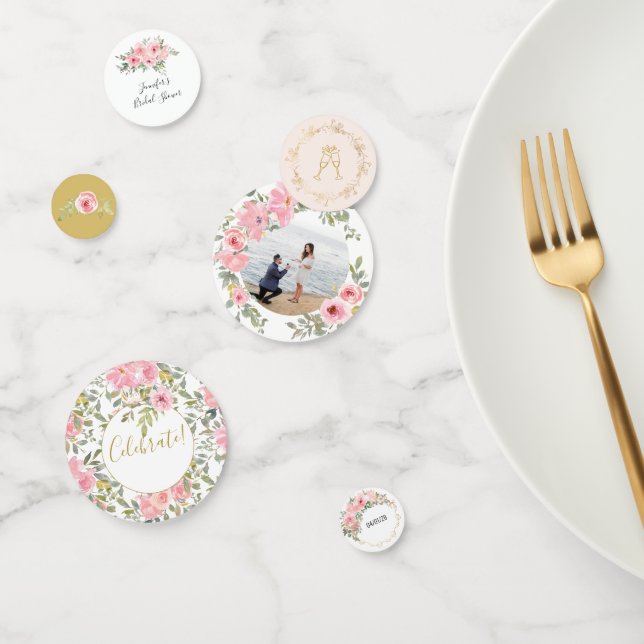 Watercolor Lush Blush Pink Floral Wedding Confetti (Group)