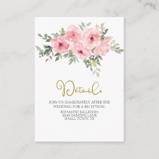 Watercolor Lush Blush Pink Floral Wedding Enclosure Card (Front)