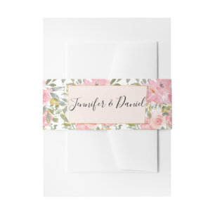 Watercolor Lush Blush Pink Floral Wedding Invitation Belly Band