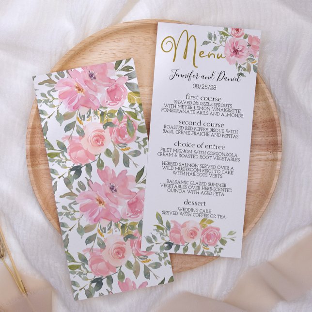 Watercolor Lush Blush Pink Floral Wedding Menu (Creator Uploaded)