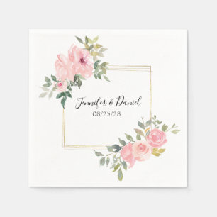 Watercolor Lush Blush Pink Floral Wedding Napkin