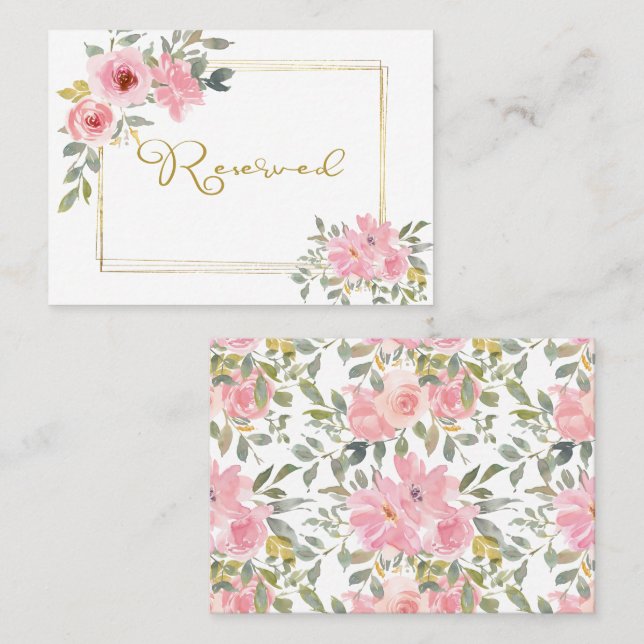 Watercolor Lush Blush Pink Floral Wedding Place Card (Front/Back)