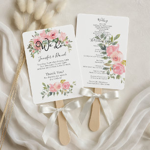 Watercolor Lush Blush Pink Floral Wedding Program Hand Fan