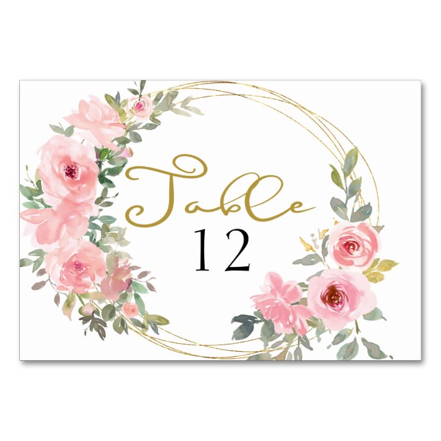 Watercolor Lush Blush Pink Floral Wedding Table Number (Front)