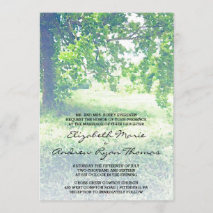 Watercolor Lush Meadow and Tree Wedding Invitation