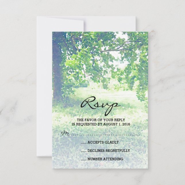 Watercolor Lush Meadow and Tree Wedding RSVP (Front)