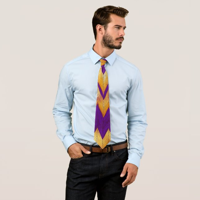 Watercolor Luxury Golden Purple Print Neck Tie (In Situ)