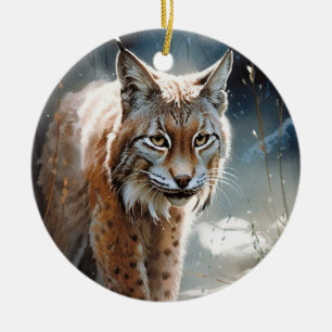 Watercolor Lynx Ceramic Tree Decoration