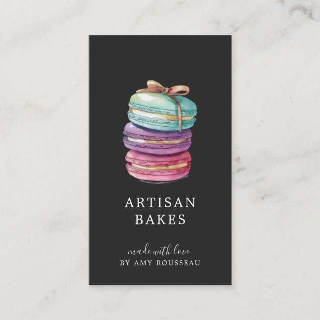 Watercolor Macaron Cookies Baker Pastry Chef   Business Card (Front)