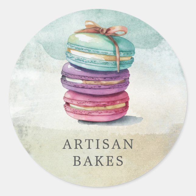 Watercolor Macaron Cookies Baker Product Labels (Front)