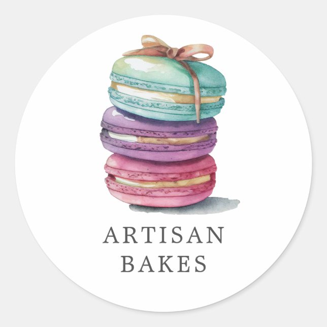Watercolor Macaron Cookies Baker Product Labels (Front)