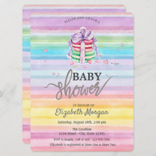Watercolor Macarons Colourful Stripes Baby Shower Invitation