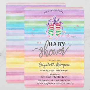 Watercolor Macarons Colourful Stripes Baby Shower Invitation