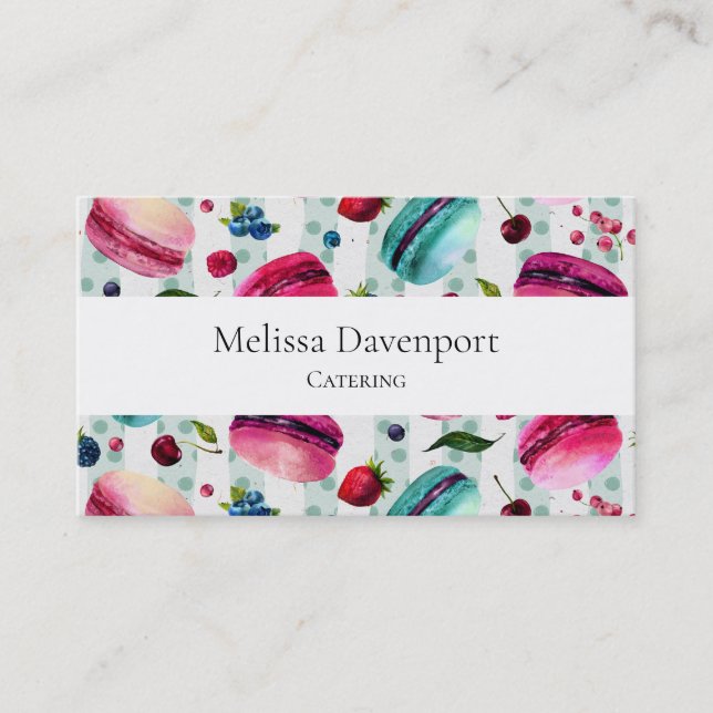 Watercolor Macarons French Pastry Business Card (Front)