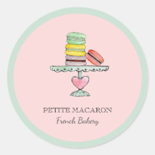 Watercolor Macarons On Cake stand Pink bakery Classic Round Sticker