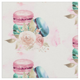 Watercolor Macarons on White Background Fabric
