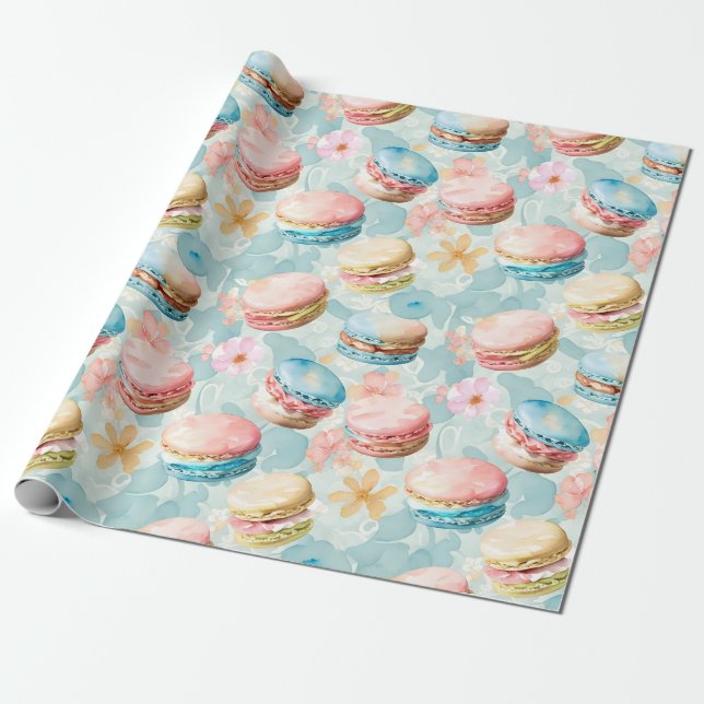 Watercolor Macarons Pattern Wrapping Paper (Unrolled)