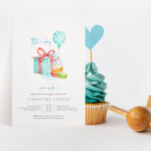 Watercolor Macaroons Baby Boy Shower Invitation