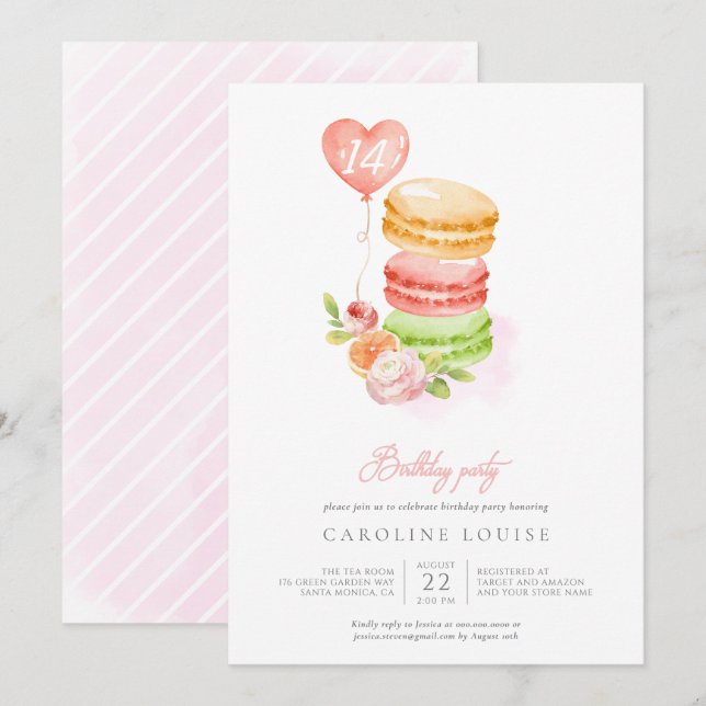 Watercolor Macaroons Birthday Party Invitation (Front/Back)