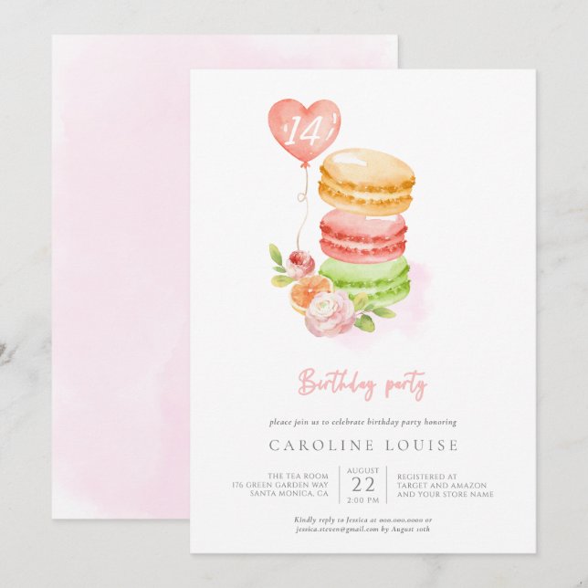 Watercolor Macaroons Birthday Party Invitation (Front/Back)