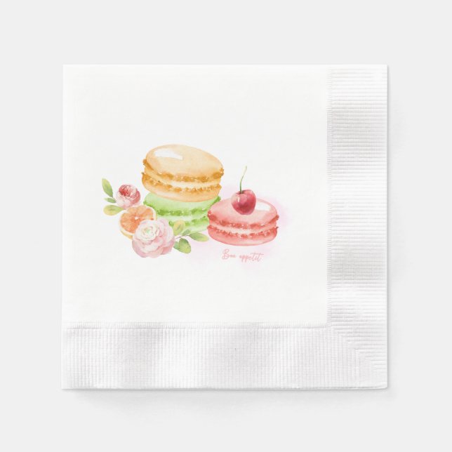 Watercolor Macaroons With Cherry Napkins (Front)