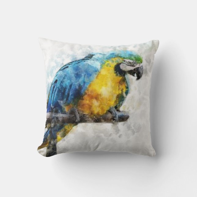 Watercolor Macaw Cushion (Front)
