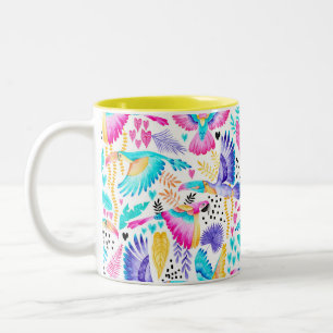 Watercolor Maccam and Tropical Jungle Two-Tone Coffee Mug