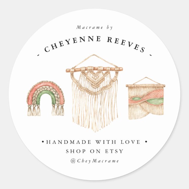 Watercolor Macramé Logo | Business Stickers (Front)