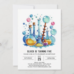 Watercolor Mad Scientist Experiment Birthday Invitation