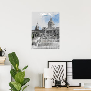 Watercolor Madrid Skyline Poster – Spain Cityscape