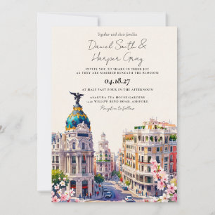 Watercolor Madrid Spain Destination Wedding Invitation