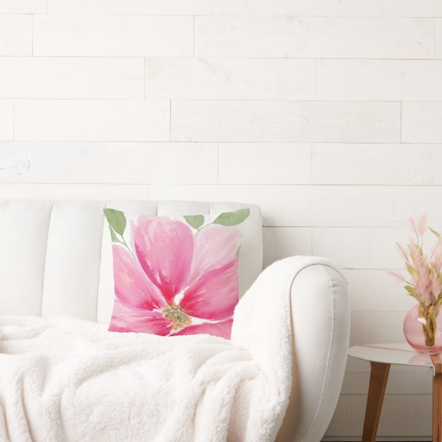 Watercolor Magenta Bloom Cushion (Couch)