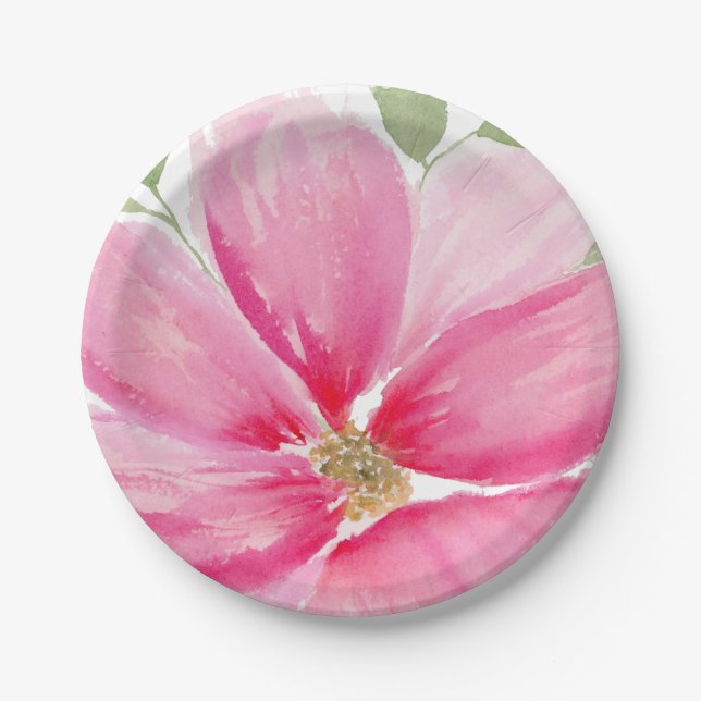 Watercolor Magenta Bloom Paper Plate (Front)