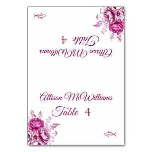 Watercolor Magenta Peony-Fish Icon-Wedding- Table Number