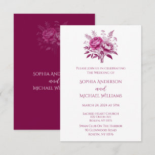 Watercolor Magenta Peony-Wedding Theme Invitation