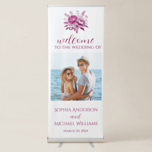 Watercolor Magenta Peony-Wedding Welcome Sign- Retractable Banner