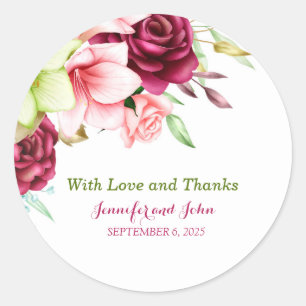 Watercolor Magenta Red Amaryllis Floral Wedding Classic Round Sticker