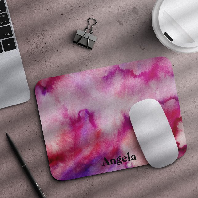 Watercolor magenta tie-dye name mouse mat (Creator Uploaded)