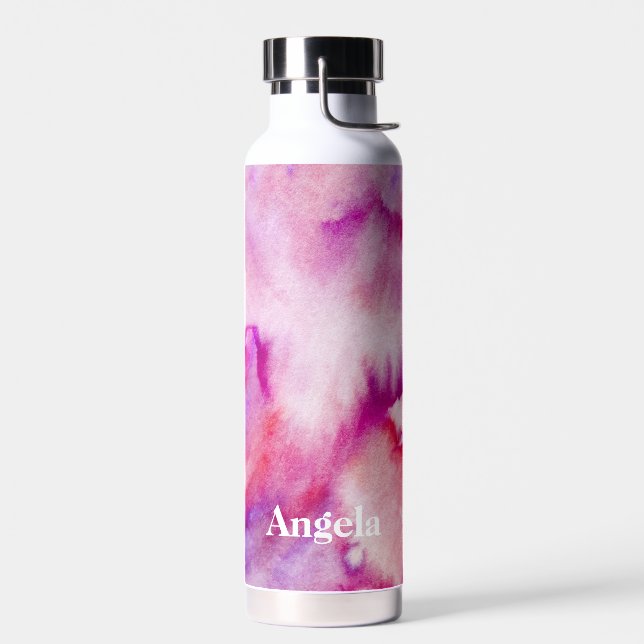 Watercolor magenta wash water bottle (Left)