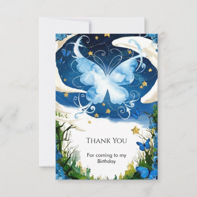 Watercolor Magic Butterfly Birthday Thank You Card (Front)