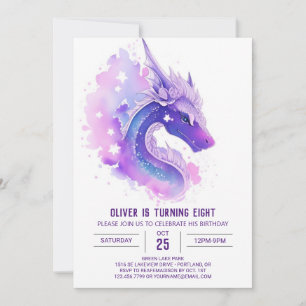 Watercolor Magic Celestial Dragons Birthday Invitation