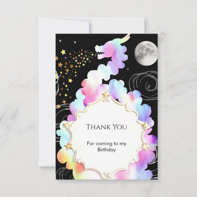 Watercolor Magic Dragon Birthday Thank You Card (Front)