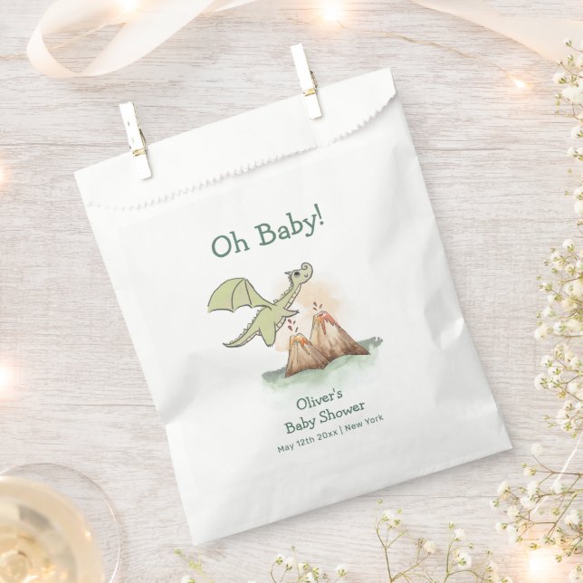 Watercolor Magic Dragon Mountain Boy Baby Shower Favour Bags (Clipped)