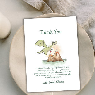 Watercolor Magic Dragon Mountain Boy Baby Shower Thank You Card