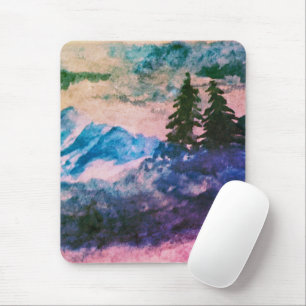 Watercolor Magic Forest Landscape Painting Mouse Mat