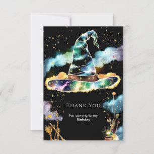 Watercolor Magic Kids Wizard Birthda Thank You Card