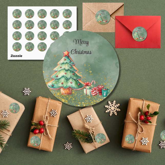 Watercolor Magical Christmas Classic Round Sticker (Creator Uploaded)